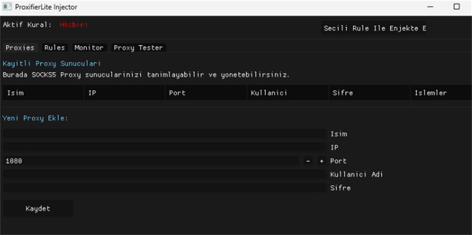 Proxy sunucuları yönetim ekranı